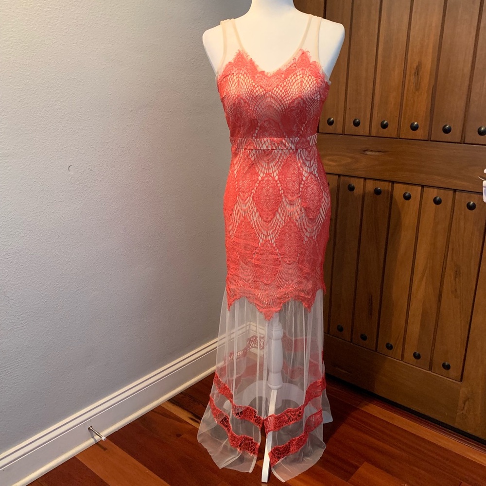 Coral crochet sheer mermaid dress